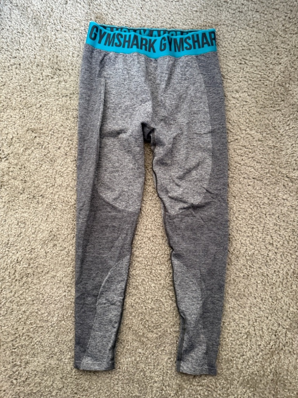 Gymshark Women’s Grey Leggings with Teal Logo Waistband